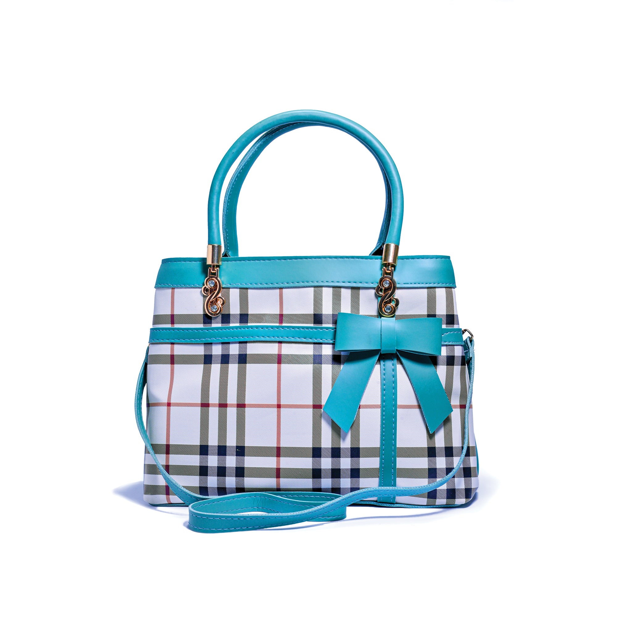 Premium Aqua Plaid Handbag